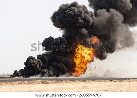 cloud of black smoke and fire, explosion of smoke and isolated fire