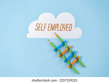 Cloud board and text notes on Self Employed to Know on Blue Background.