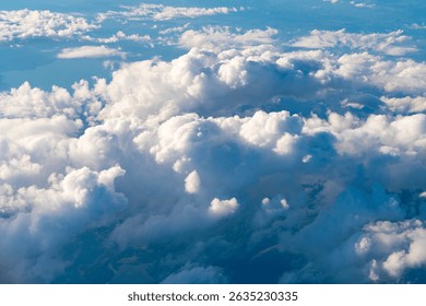Cloud and cloudscape aerial sky. Aerial cloudscape view covered with cloud. Aerial cloudy sky view. Cloud view from plane. Sky in cloud. Cloudscape with cloudy weather. Nebulosity background