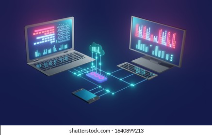 Cloud computer devices technology internet concept.3d rendering 