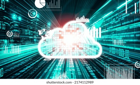Cloud computer and online data storage with tacit intelligent sharing software . Concept of smart digital transformation and technology disruption that changes global trends in new information era .