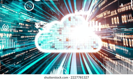 Cloud computer and online data storage with tacit intelligent sharing software . Concept of smart digital transformation and technology disruption that changes global trends in new information era .