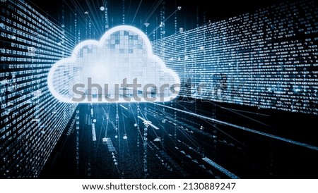 Cloud computer and online data storage with tacit intelligent sharing software . Concept of smart digital transformation and technology disruption that changes global trends in new information era .