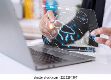 Cloud Computer technology and storage online for computer business network ideas connected to Internet server services for cloud transfer shown in the future Network of Data.