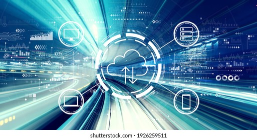 Cloud computing with abstract high speed technology POV motion blur