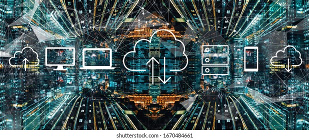 Cloud computing with abstract Tokyo night cityscape