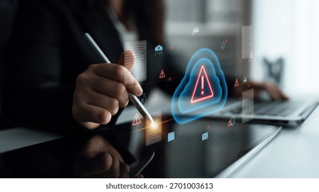 Cloud computing with alert icons and security elements, representing real-time threat detection, risk prevention, and digital infrastructure protection Parse