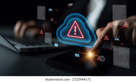 Cloud computing with alert icons and security elements, representing real-time threat detection, risk prevention, and digital infrastructure protection Parse