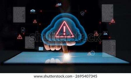 Cloud computing with alert icons and security elements, representing real-time threat detection, risk prevention, and digital infrastructure protection Parse