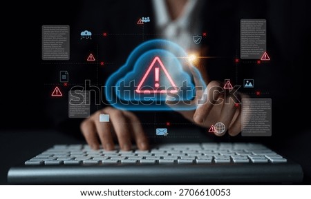 Cloud computing with alert icons and security elements, representing real-time threat detection, risk prevention, and digital infrastructure protection Parse