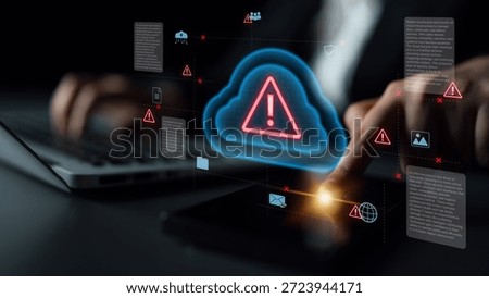 Cloud computing with alert icons and security elements, representing real-time threat detection, risk prevention, and digital infrastructure protection Parse