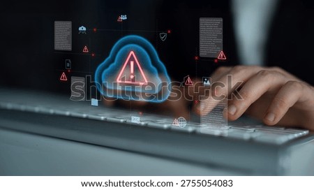 Cloud computing with alert icons and security elements, representing real-time threat detection, risk prevention, and digital infrastructure protection Parse