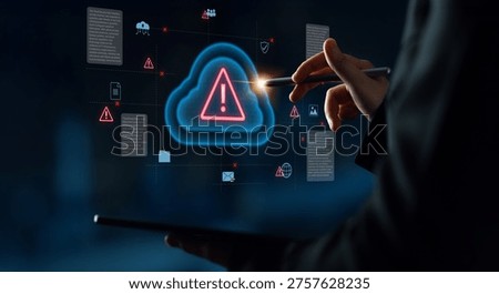 Cloud computing with alert icons and security elements, representing real-time threat detection, risk prevention, and digital infrastructure protection Parse