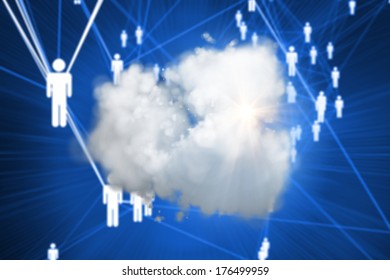 Cloud computing background against futuristic glowing figures