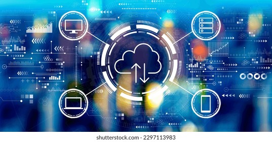 Cloud computing with big city lights at night