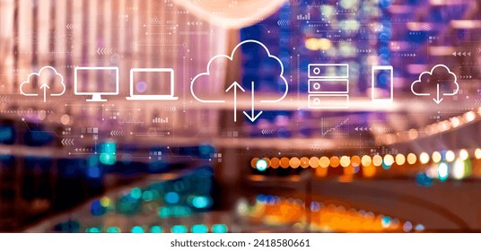 Cloud computing with big city lights at night