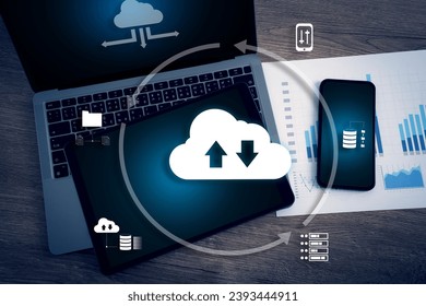 cloud computing business network server storage technology concept laptop computer with cloud network Computer connects