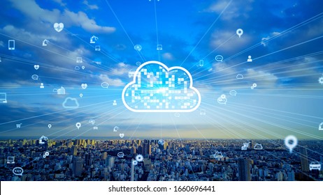 Cloud Computing Concept. Communication Network. Smart City.