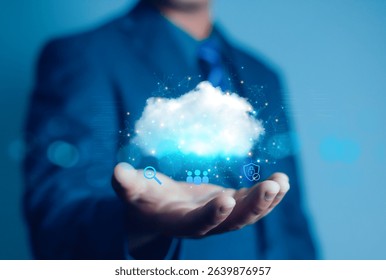 Cloud computing concept - Connect to cloud business people or information technologist click on cloud computer icon cloud computing diagram shown in technology storage concept