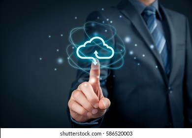 Cloud computing concept - connect to cloud. Businessman or information technologist click on cloud computing icon. - Shutterstock ID 586520003