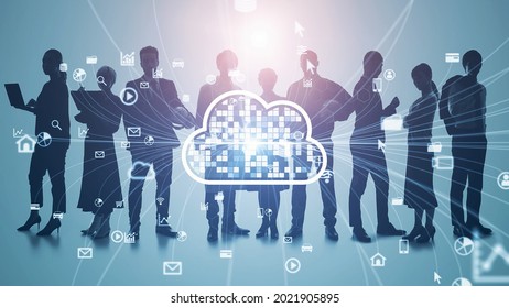 Cloud Computing Concept. Group Of Businessperson.