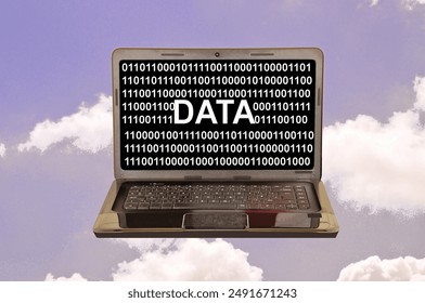 cloud computing concept with laptop in the sky