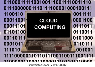 cloud computing concept with laptop in the sky