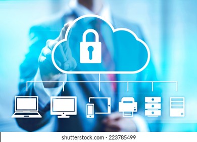 Cloud computing concept man selecting virtual interface