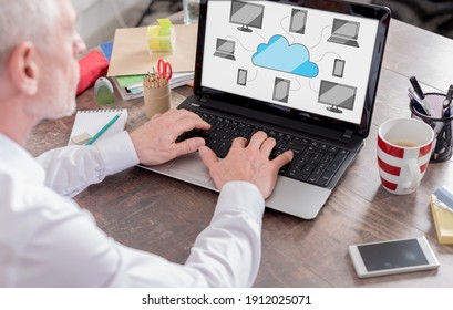 Cloud computing concept shown on a laptop screen