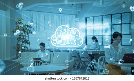 Cloud Computing Concept. Software As A Service. SaaS. Communication Network.