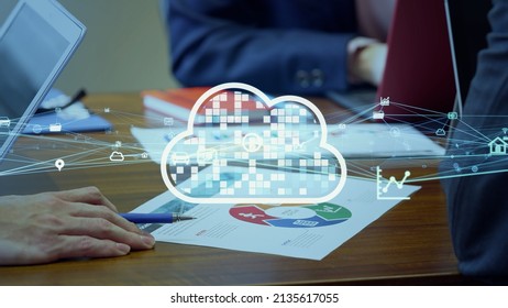 Cloud computing concept. Software as a Service. SaaS. Communication network.