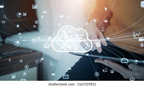 Cloud computing concept. Software as a Service. SaaS. Communication network.