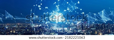 Cloud computing concept. Software as a Service. SaaS. Communication network. Wide image for banners, advertisements.