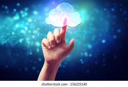 Cloud Computing Connectivity Concept Icon Being Pressed On A Blue Technology Background