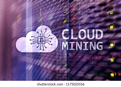 Cloud computing, data or cryptocurrency (Bitcoin, Ethereum) mining in data center. Server room background.