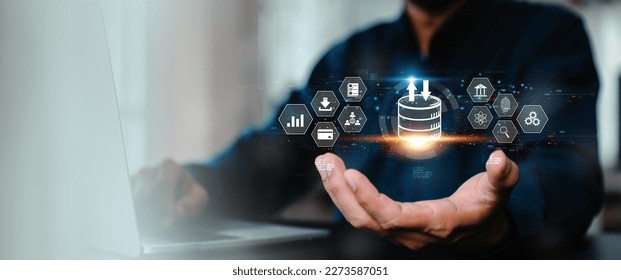 Cloud computing data management technology system for computer network cyber security or database file document transfer and sharing, big data for finance data analytics to growth concepts. - Shutterstock ID 2273587051