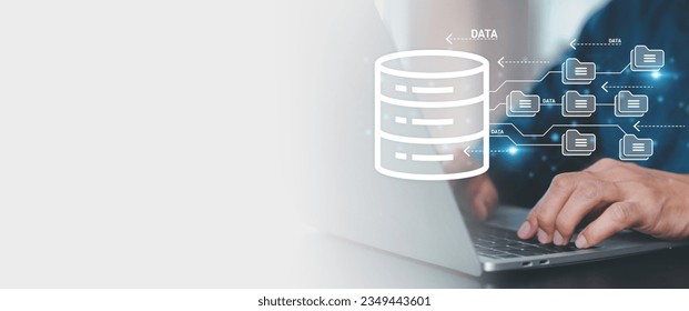 Cloud computing data management technology system for computer network cyber security or database file document transfer and sharing, big data for finance data analytics to growth concepts.