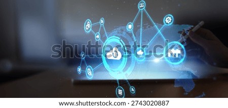 Cloud Computing and Data Synchronization for Digital Transformation Illustrated on Wide Banner.