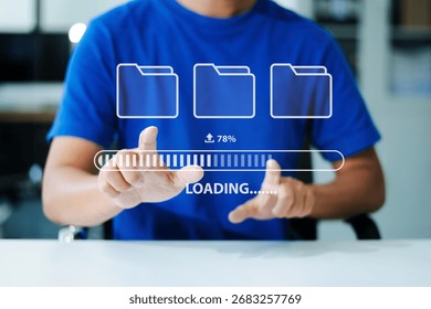 Cloud computing with data upload, download, and storage technology. Perfect for digital business, IT process, innovation, and online connection visuals.