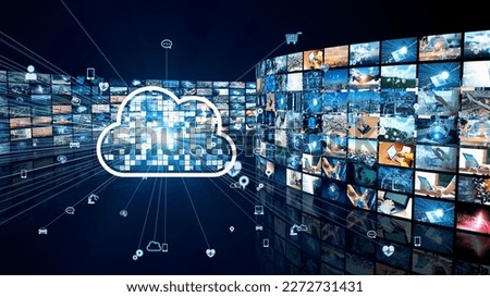 Cloud computing and digital contents concept. Social networking service. Streaming video. communication network. 