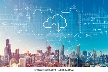 Cloud computing with downtown Chicago cityscape skyscrapers - Powered by Shutterstock - Get 15% off with code: PIKWIZARD15
