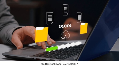Cloud Computing. file transfer holographic AI technology icon, backup storage, artificial intelligence, cloud storage technology concept