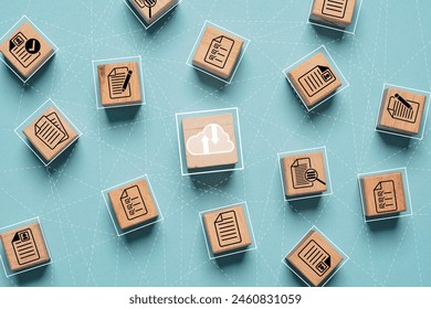Cloud computing icon connection link network with document icon for data center and management concept.