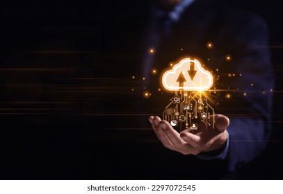 cloud computing with icons concept digital technology big data connection on communication network Secure Storage and Internet Services