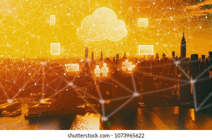 Cloud Computing with the Manhattan, NY skyline