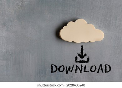 Cloud computing, network concept. White cloud and text DOWNLOAD with downward arrow icon - Shutterstock ID 2028435248