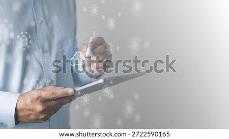 Cloud computing and network infrastructure concept showing secure data access, virtual servers, and digital storage, representing scalable technology, system analysis, and modern IT security.