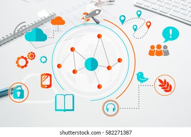 Cloud computing and networking concept icons on screen