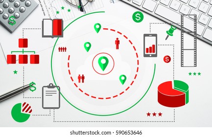 Cloud computing and networking concept icons on screen