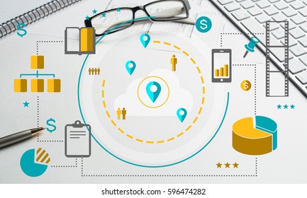 Cloud computing and networking concept icons on screen